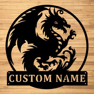 Custom Dragon Metal Wall Sign-Personalized Dragon Metal Wall Art-Dragon Metal Wall Decor-Dragon Name Signs-Dragon Lover&#39;s Gift-Dragon Decor
