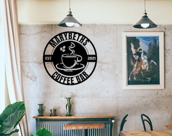 Benutzerdefinierte Kaffeebar Metallwandschild-Personalisierte Kaffeebar Metallwandkunst-Kaffee Metallwanddekor-Küche Kaffee Dekor-Kaffeebar-Namensschild
