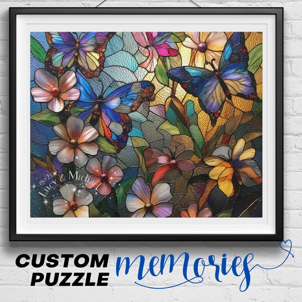 Customized Puzzle Gift For Wife Husband Butterfly Jigsaw Personalize Stained Glass Design Custom Gift Special Occasion Memorable Present
