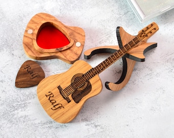 Gift for Guitar Player, Guitar Pick Box with Engraved Pick, Personalized Custom Pick Holder, Anniversary Gift for Dad, Guitar Gift for Him