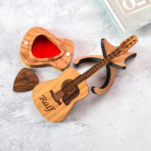 Cadeau voor gitarist, plectrumdoos met gegraveerde plectrum, gepersonaliseerde aangepaste plectrumhouder, verjaardagscadeau voor papa, gitaarcadeau voor hem