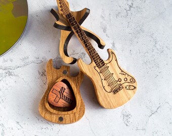 Holz-Gitarrenplektren-Box Mit 5 Plektren – Handgefertigter Aufbewahrungskoffer Aus Massivholz, Stylisch Und Praktisch