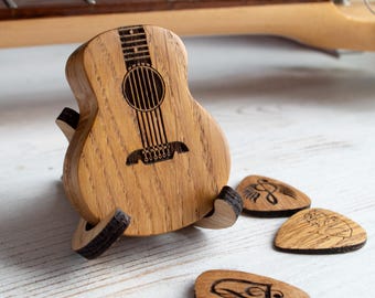 Boîte personnalisée pour médiators, support en bois gravé, cadeau pour papa, guitariste