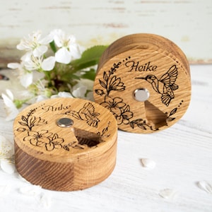 Weekly wooden pill organizer with custom engraving - personalized 7-day pill box gift for grandma