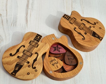 Guitar pick case, custom guitar pick box for guitar player gift, wooden guitar pick holder personalized guitar gift for Fathers day