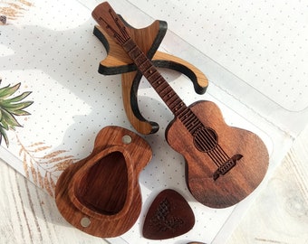 Wooden Guitar Pick Holder Gift for Guitar Players and Musicians, Personalized Guitar Picks Storage Box, Unique Holiday Guitar Gift for Him
