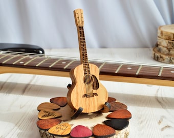 Boîte de médiator pour guitare personnalisée pour lui, pour joueur de guitare, support de médiator en bois, étui de médiator personnalisé pour cadeau de fête des pères