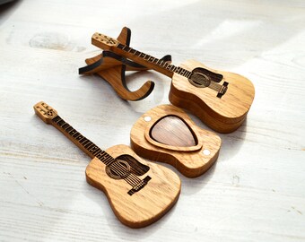 Cadeau pour guitariste, boîte de médiator avec médiator gravé, porte médiator personnalisé personnalisé, cadeau d'anniversaire pour papa, cadeau guitare pour lui