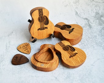 Guitar Pick Box with Personalized Pick, Custom Engraved Pick Holder for Music Lover Gifts, Anniversary Gift for Dad, Gift for Guitar Teacher