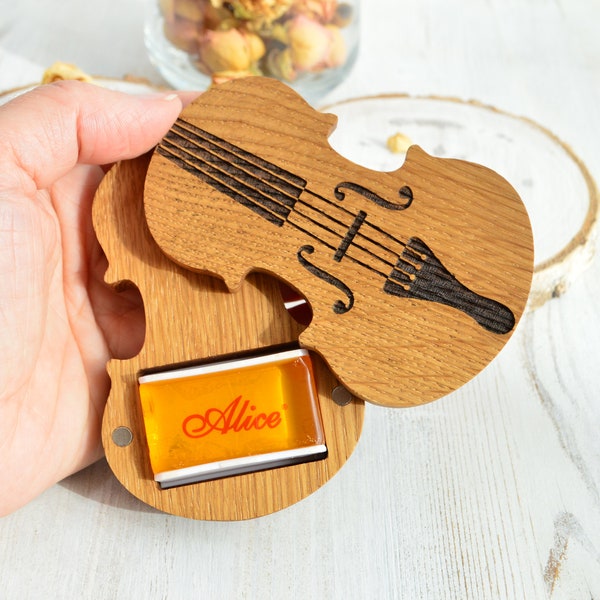 Geige Rosin Box, personalisiertes Geschenk für Geigen Spieler, Benutzerdefinierte Gravur Geigenlehrer Geschenk, Jubiläum Geiger Geschenk, Cello Rosin Halter