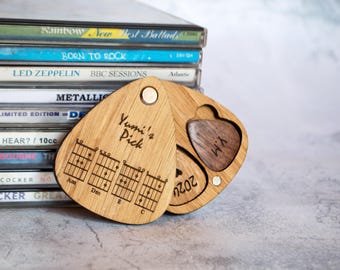 Engraved Guitar Pick Box: Personalized Wooden Pick Holder, Musician Gift