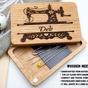 Personalized Wooden Needle Case: Magnetic Sewing Needle Holder image 4