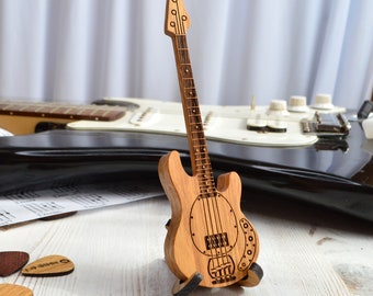 Wooden Bass Guitar Shaped Box for Guitar Pick, Guitar Gift for Dad, Guitar Pick Holder Gift for Musician for Husband for Guitar Player