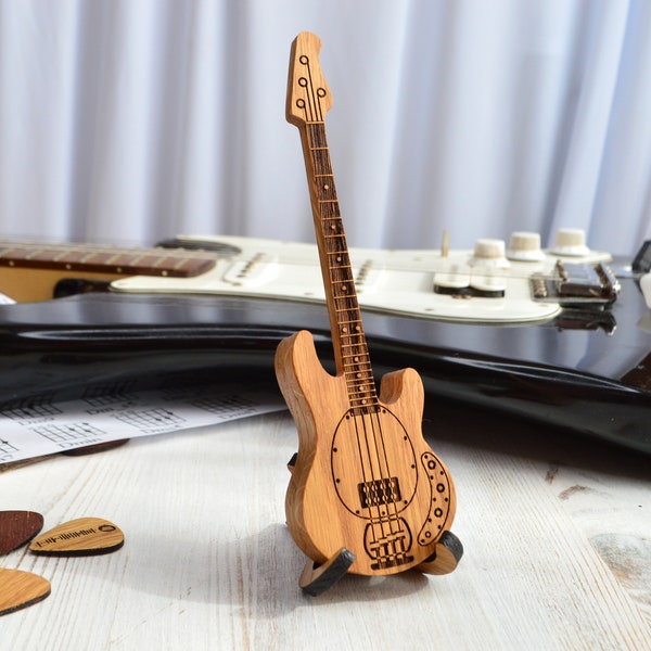 Wooden Bass Guitar Shaped Box for Guitar Pick, Guitar Gift for Dad, Guitar Pick Holder Gift for Musician for Husband for Guitar Player