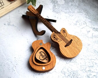 Boîte de médiator pour guitare - Support de médiator gravé personnalisé, étui de médiator personnalisé cadeau pour guitariste ou musicien