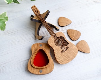 Support de médiator avec médiator gravé - Cadeau personnalisé pour guitariste, médiator en chêne