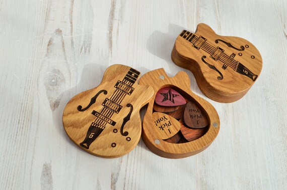 Wooden guitar sale picks and case