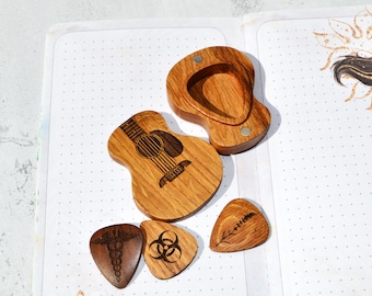 Boîte personnalisée de médiator en bois avec médiator gravé, cadeau personnalisé pour musicien