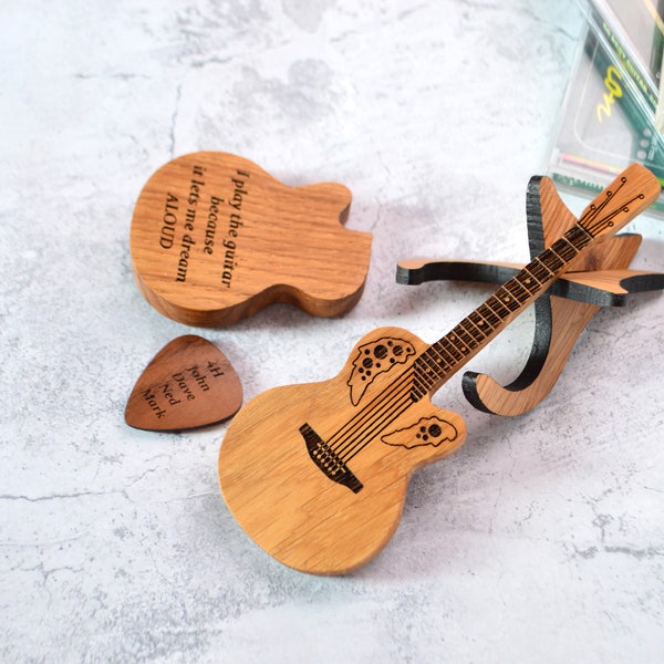 Handcrafted Wooden Pick Case: Unique Guitar Accessories Organizer, Perfect Gift for Music lovers Dad or Husband on Fathers Day, Guitar Picks