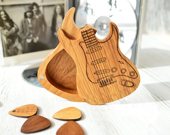 Guitar pick holder personalized gift for dad, guitar picks box for Fathers day, engraved guitar pick case for guitar player birthday gifts