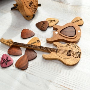 wooden guitar shaped box with wooden guitar picks