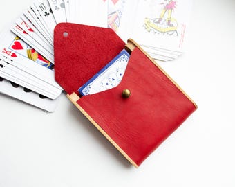 Étui personnalisé pour cartes à jouer, Porte-cartes en cuir, Porte-cartes de poker en bois, Coffret jeu de cartes fait main, Cadeau poker pour lui
