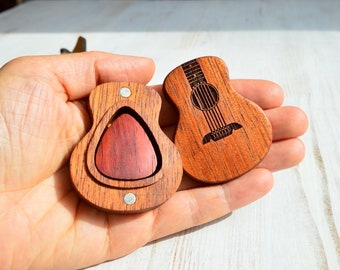 Guitar Pick Box for Personalized Music Gift, Picks Holder for Guitar Teacher Present, Wooden Engraved Pick Case for Fathers Day Guitar Gift