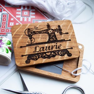 Personalized Wooden Needle Case: Magnetic Sewing Needle Holder image 1