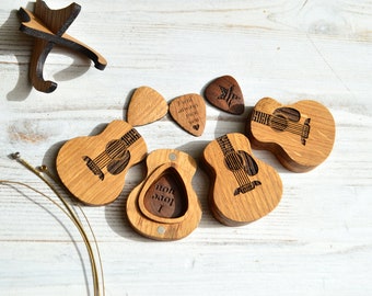 Guitar Pick Box with Personalized Pick, Custom Engraved Pick Holder for Music Lover Gifts, Anniversary Gift for Dad, Gift for Guitar Teacher