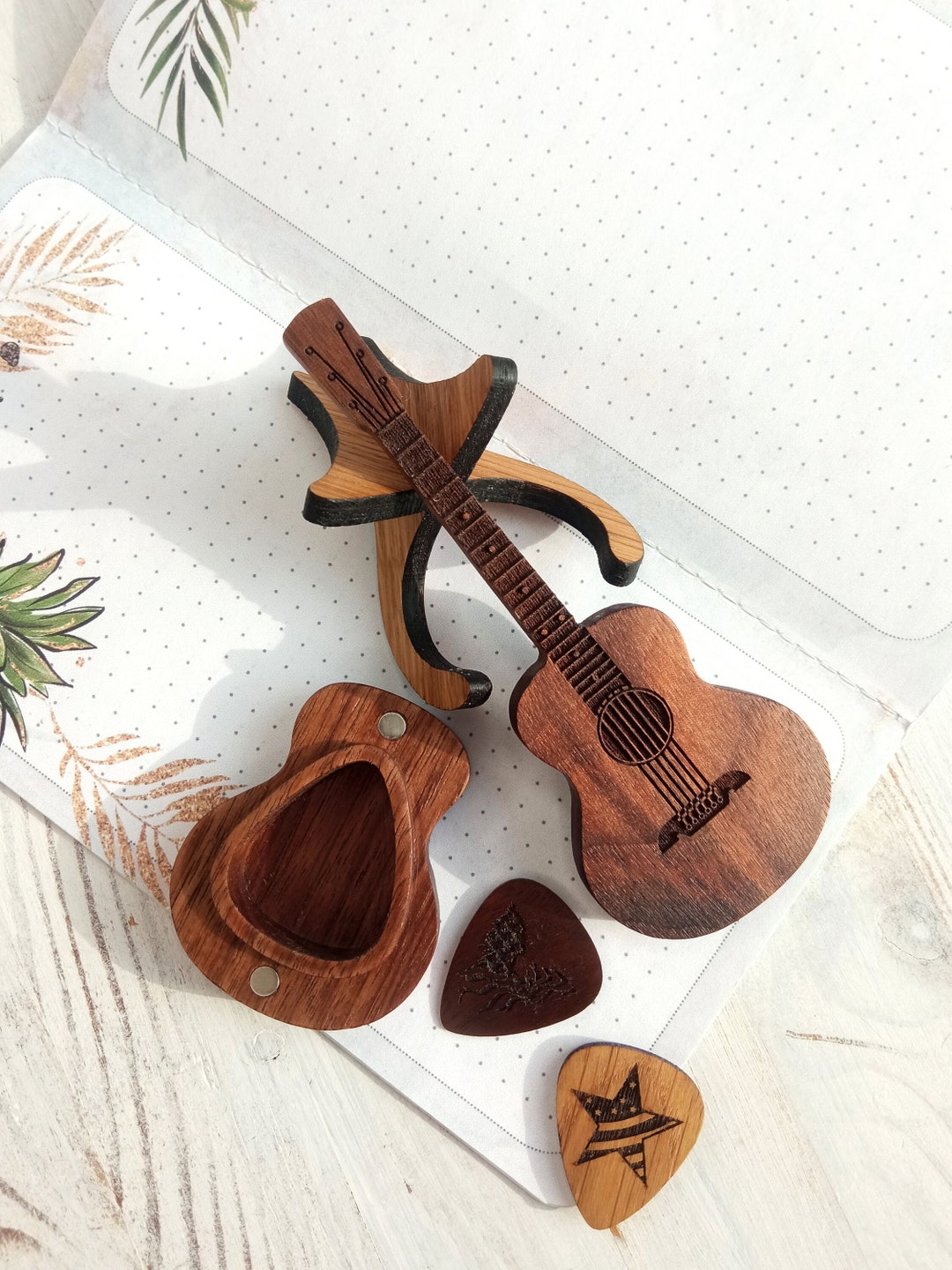 Wooden Guitar Pick Holder Gift for Guitar Players and Musicians