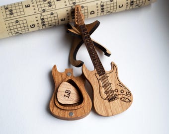 Support de médiator en bois personnalisé : boîte de médiator gravée, cadeau pour musicien