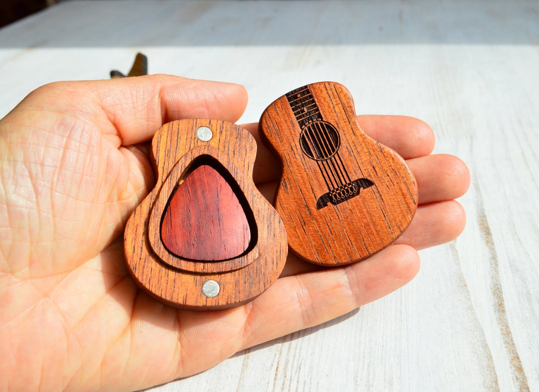 Wooden Acoustic Guitar Pick Box With Exotic Guitar Pick Etsy