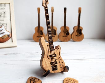 Personalized Bass Guitar Pick Holder, Wooden Engraved Plectrum Box, Bass Player Dad Gift