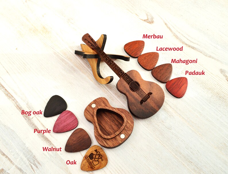 Walnut Acoustic Guitar Box With Exotic Picks for Personalize Etsy