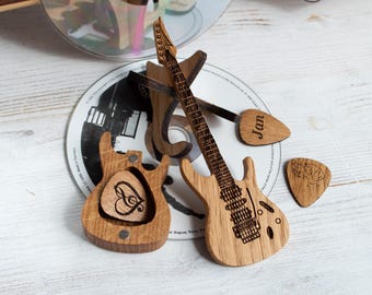 Boîte à médiators personnalisée, porte médiators gravé pour cadeau de musicien, guitare électrique Jiva