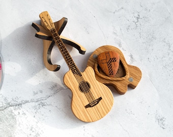 Support de médiator en bois gravé, cadeau de musicien personnalisé pour lui ou son père