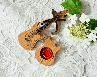 Boîte à alliances personnalisée pour guitare : cadeau musique en chêne gravé