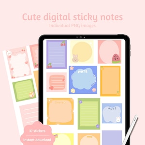 Lindas pegatinas digitales de notas adhesivas / Notas adhesivas del planificador digital / Pegatinas Kawaii para Goodnotes
