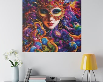 Carnival Queen Kunstdruck auf Leinwand, Canvas, Fantasy Kunst, kreativ, Portrait Karneval Fasching multicolor, ungerahmte Leinwand