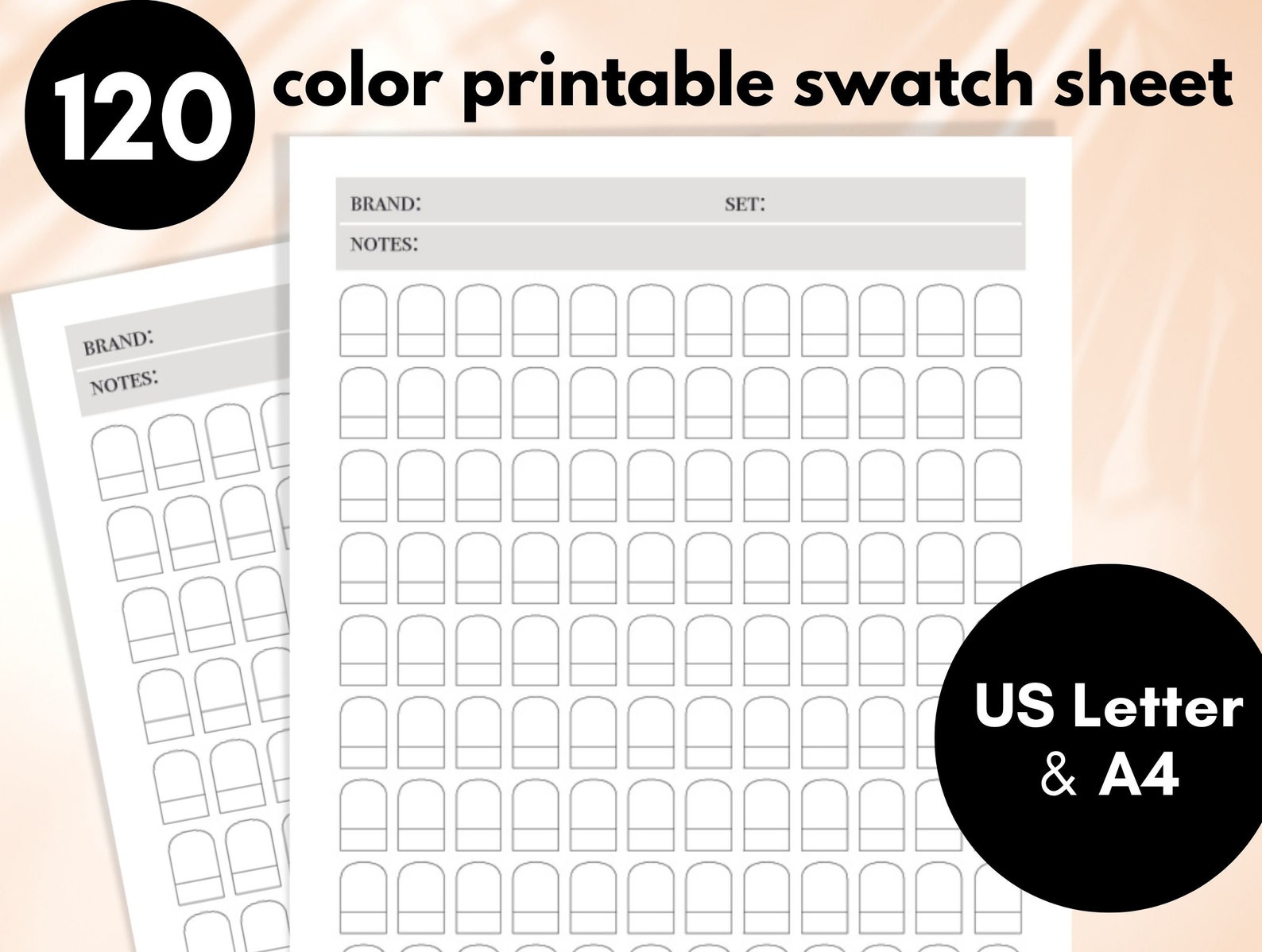 Printable Color Swatch Chart / 120 Colors, Blank Color Swatch Sheet, Color Swatch PDF, Color ...