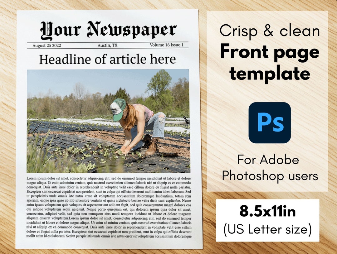 Simple Newspaper Template // Front Page Newspaper Etsy Simple Newspaper Template // Front Page Newspaper Etsy