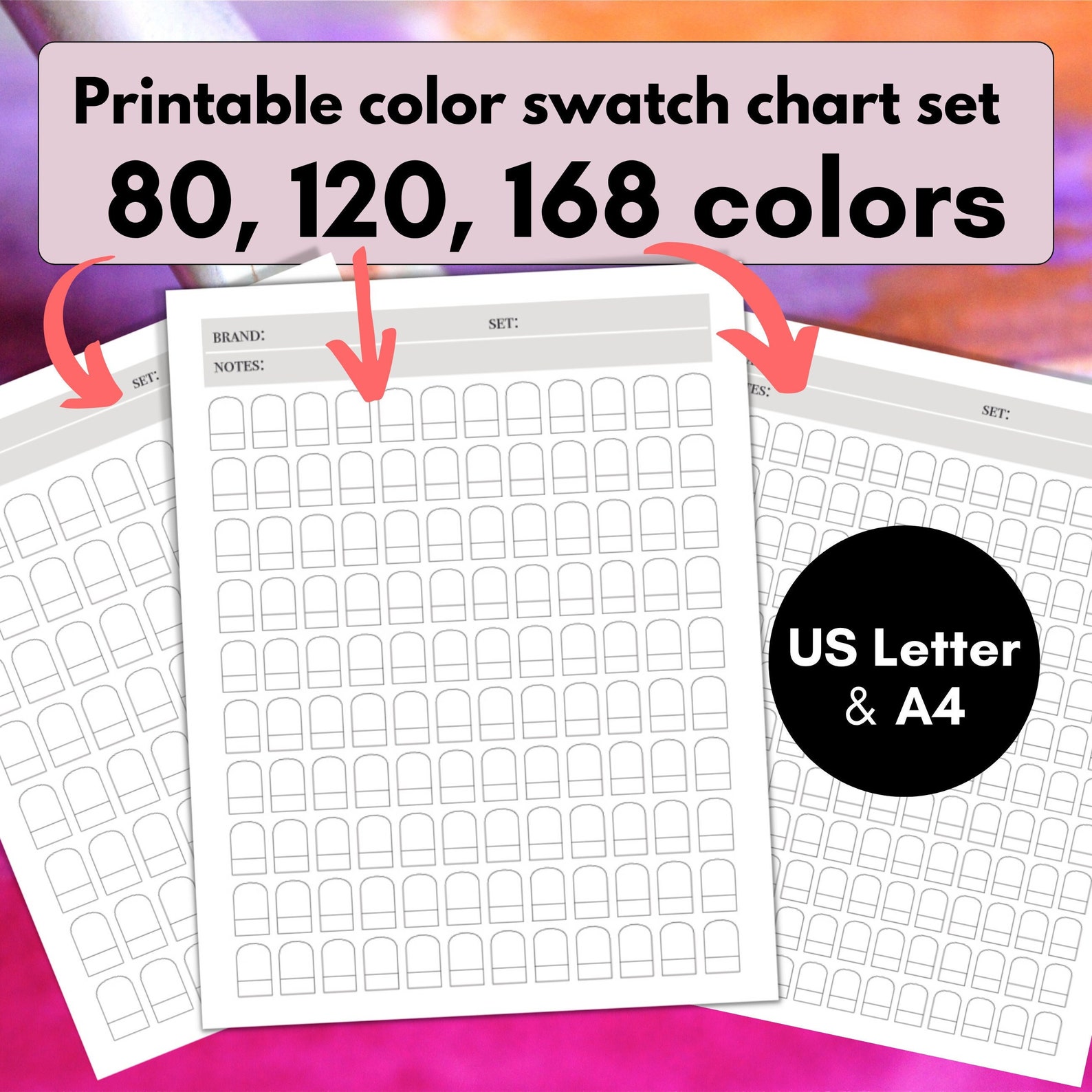 Printable Color Swatch Chart Set / 168, 120, 80 Colors, Blank Color ...