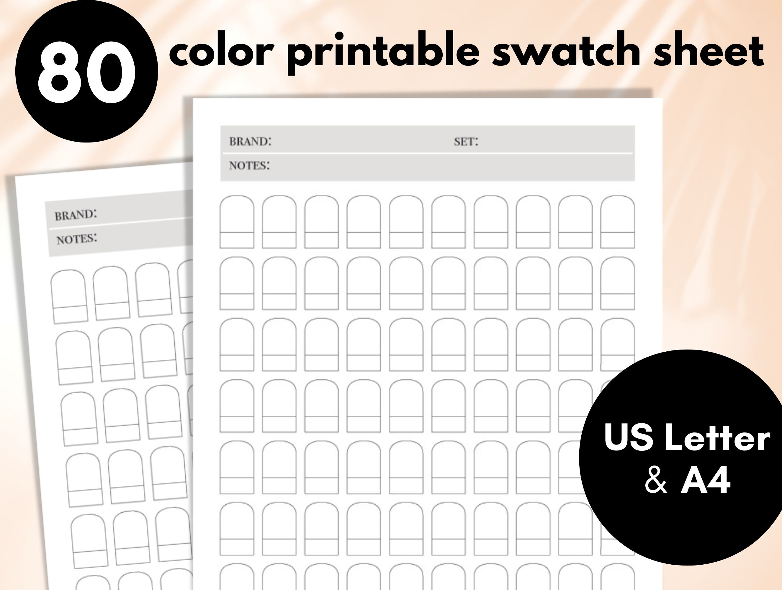 Printable Color Swatch Chart 80 Colors Blank Color Swatch Sheet 