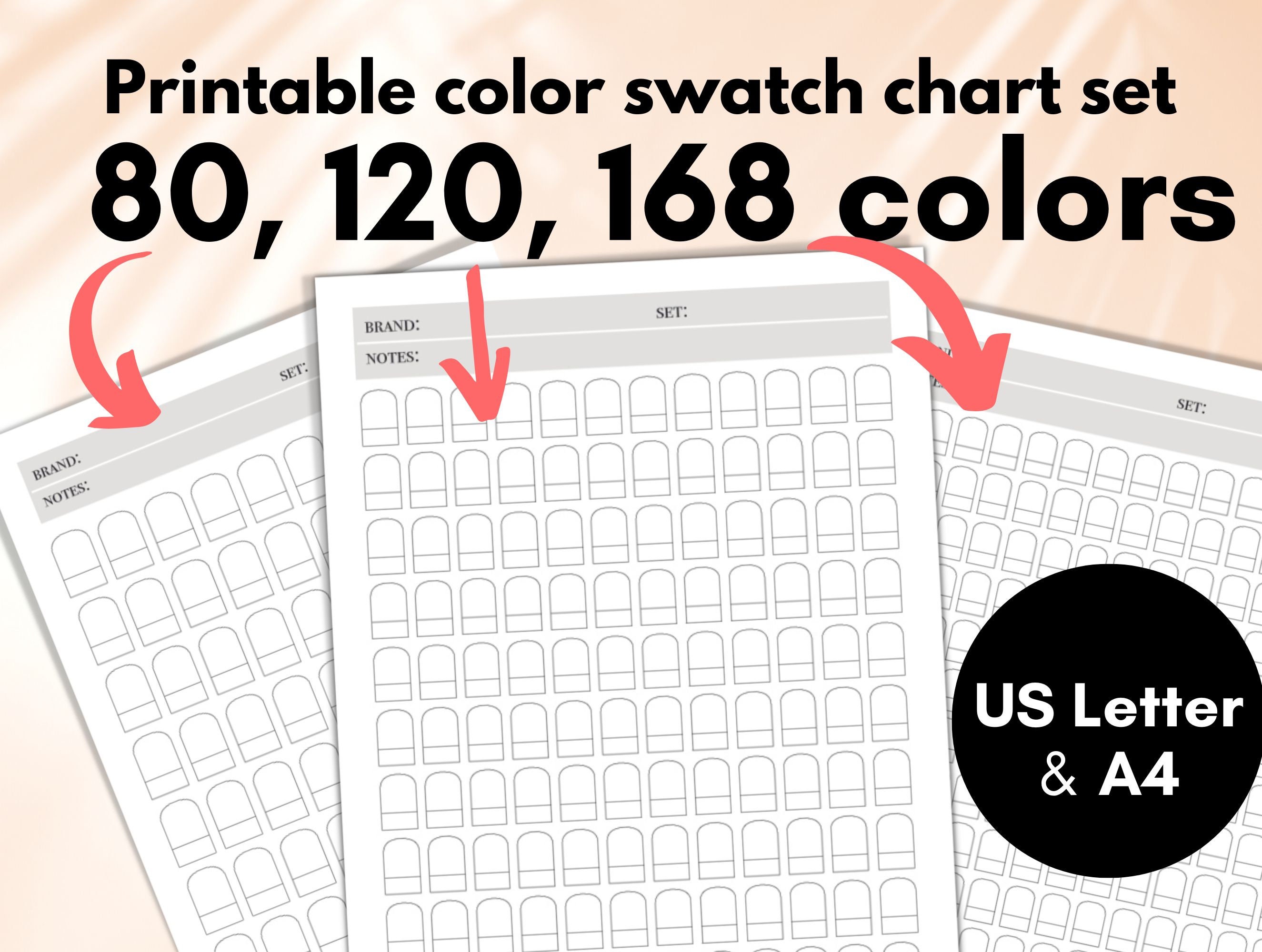 Printable Color Swatch Chart Set / 168, 120, 80 Colors, Blank Color Swatch  Sheet, Color Swatch PDF, Color Swatch Chart for Artists 