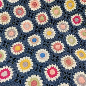 Granny Square Knitted Blanket, Crochet Blanket, Sofa Blanket, Living Room Throws, Handmade Blanket, Multicolor Granny Square Boho Blanket