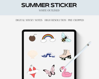 Digital Summer Stickers for GoodNotes and many more! Pre-Cropped and White outlined.