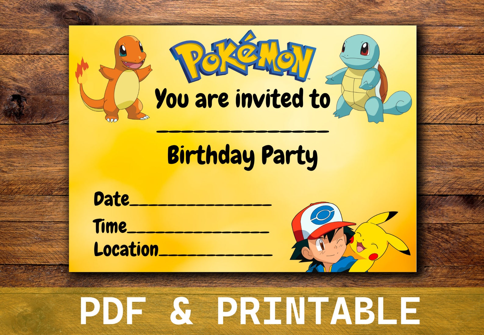 Pokemon Birthday Invitation Digital Kids Birthday Invitation Printable Instant Download Birthday