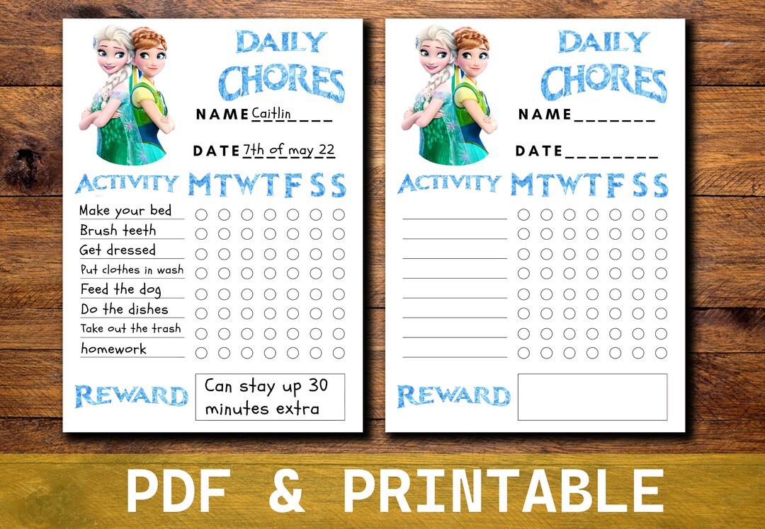 Frozen Chore Chart PDF Responsibility List for Kids Printable Instant ...