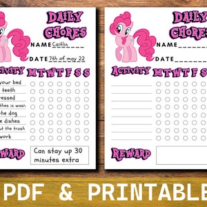 Mijn kleine pony klusschema PDF | Pinkietaart | Verantwoordelijkheidslijst voor kinderen | Direct downloaden | Best verkochte artikelen | ADHD-planner