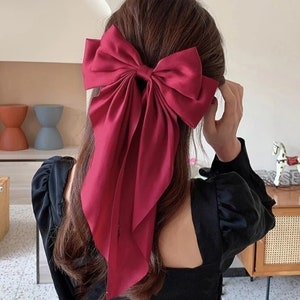 Women Large Bow Hairpin Summer Chiffon Big Bowknot Stain Bow Barrettes Women Solid Color Ponytail Clip Hair Accessories